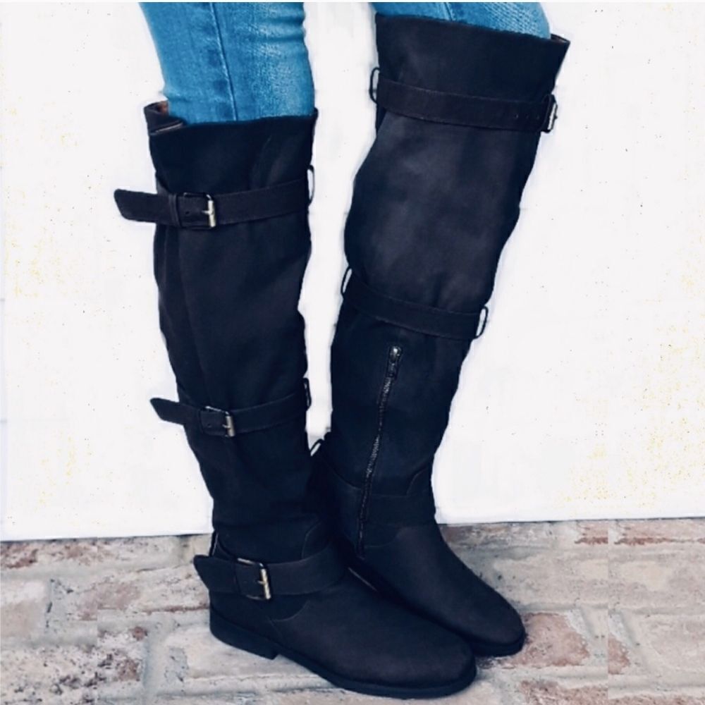 Gentle Souls Edgefield Black Nubuk Leather Buckle OTK Boots Size 7M